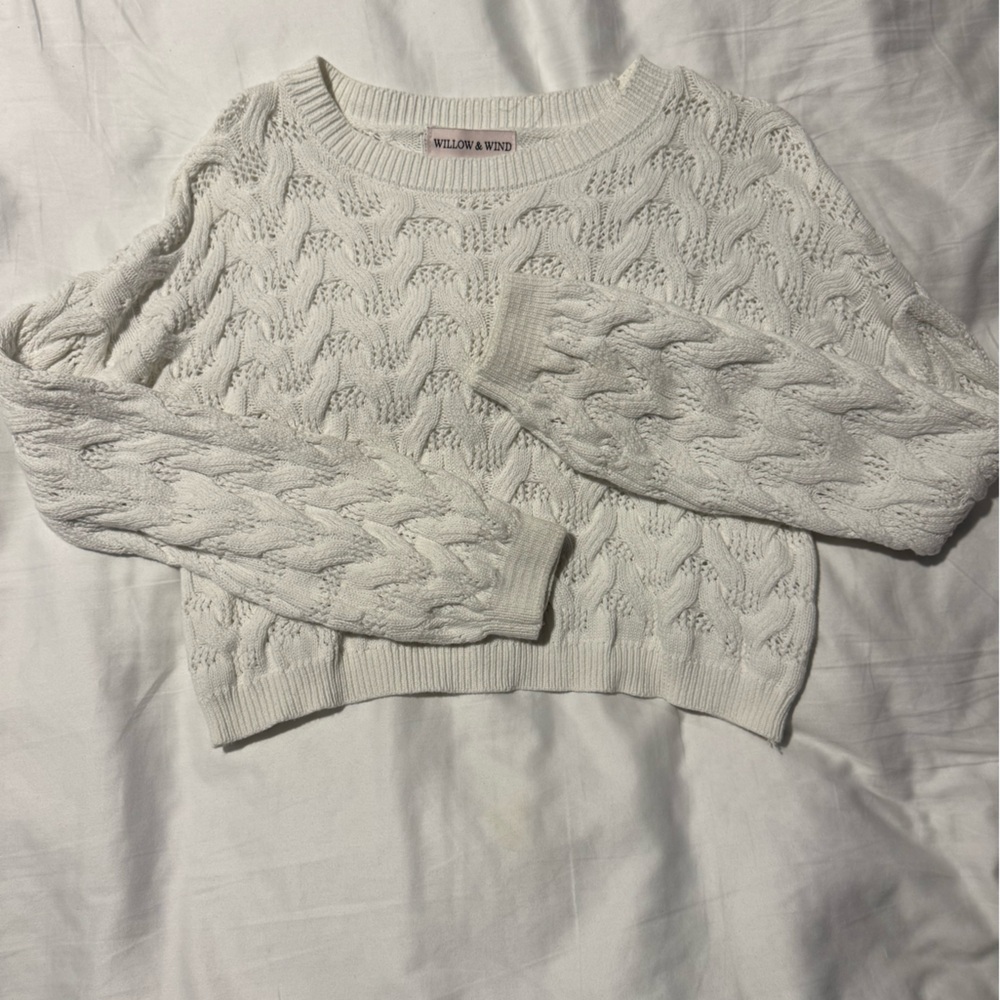 Willow & Wind Women's White Cable Knit cropped Sweater